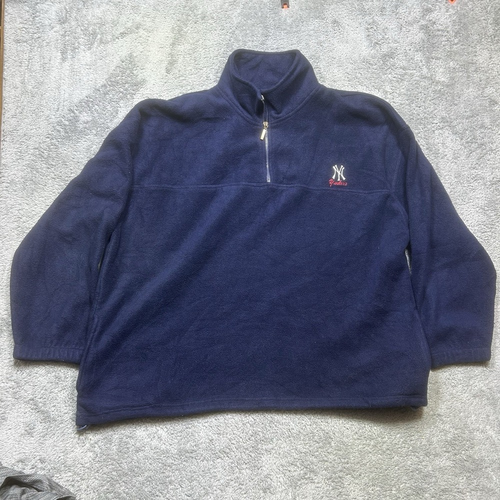 Vintage Adidas New York Yankees 1/4 Zip Pullover Fleece Dark Blue Men's 2XL MLB